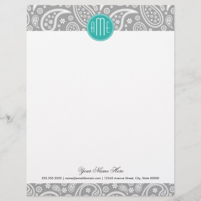 Schickes graues Paisley-mit Blumenmuster u. blaues Briefkopf (Vorderseite)