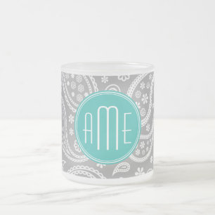 Schickes graues Paisley-mit Blumenmuster u. blaues Mattglastasse
