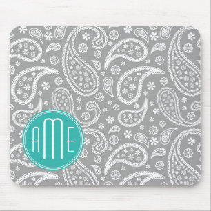 Schickes graues Paisley-mit Blumenmuster u. blaues Mousepad