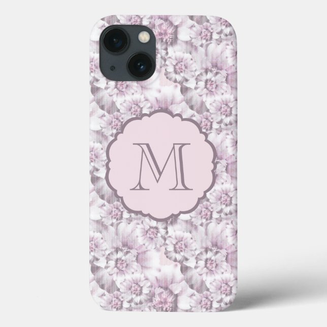 Schickes graues und rosa Blumenmuster-Monogramm Case-Mate iPhone Hülle (Rückseite)