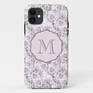 Schickes graues und rosa Blumenmuster-Monogramm iPhone 11 Hülle