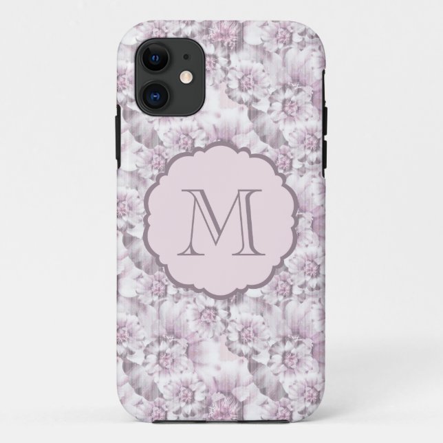 Schickes graues und rosa Blumenmuster-Monogramm Case-Mate iPhone Hülle (Rückseite)