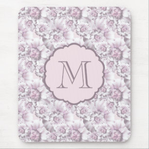 Schickes graues und rosa Blumenmuster-Monogramm Mousepad