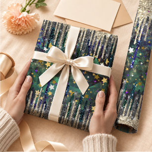 Schickes grün Türkis Gold Glitter-Tropfen Geschenkpapier