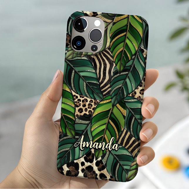 Schickes grünes botanisches tropisches Leopard Mon Case-Mate iPhone Hülle (Von Creator hochgeladen)