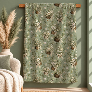 Schickes hellgrünes Tuch mit weißen Gänseblümchen Sherpadecke
