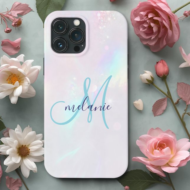 Schickes holografisches irisierendes Monogramm Case-Mate iPhone Hülle (Von Creator hochgeladen)