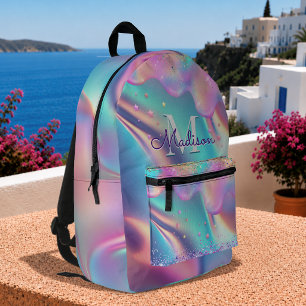 Schickes holografisches tropfendes Glitter-Monogra Bedruckter Rucksack