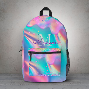Schickes holografisches tropfendes Glitter-Monogra Bedruckter Rucksack