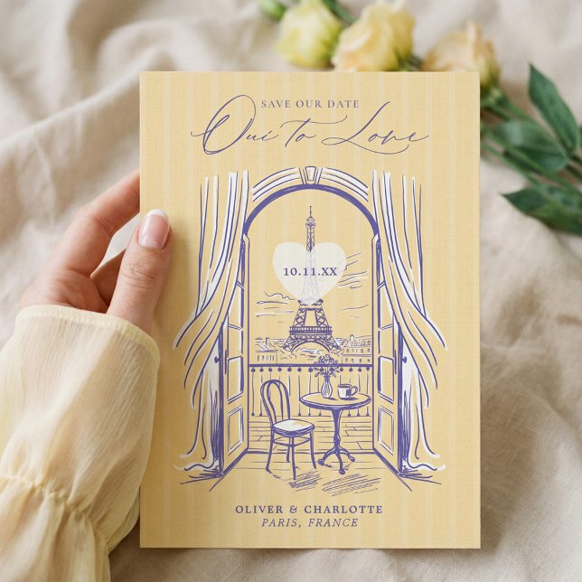 Schickes La Dolce Vita Handgezeichneter Eiffelturm Save The Date (Chic La Dolce Vita Hand Drawn Paris Eiffel Tower Save The Date)