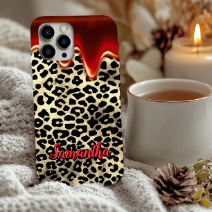 schickes Leopardenmuster rotes tropfendes Monogram iPhone 16 Hülle