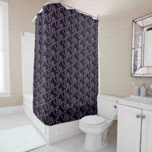 Schickes lila verbundenes Herz-Muster auf Schwarz Duschvorhang