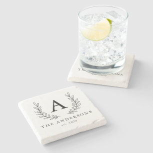 Schickes Lorbeer-Monogramm Steinuntersetzer