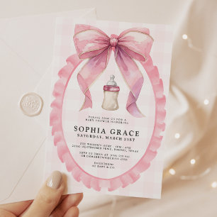 Schickes Mädchen-Baby-Shower mit rosa Schleife Einladung