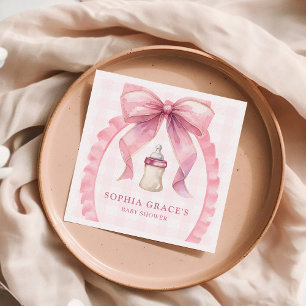 Schickes Mädchen-Baby-Shower mit rosa Schleife Serviette