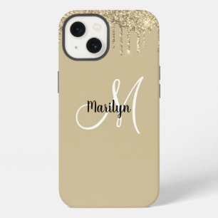 Schickes, Mädchenhaftes Gold-Glitter-Tropfen-Monog iPhone 13 Hülle