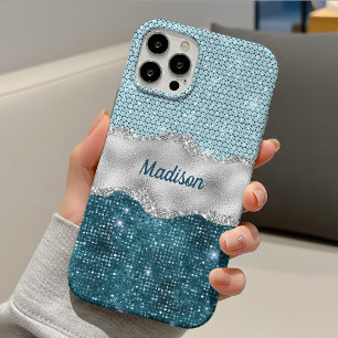 Schickes, mädchenhaftes, teal-mintgrünes Glitter-S Case-Mate iPhone Hülle