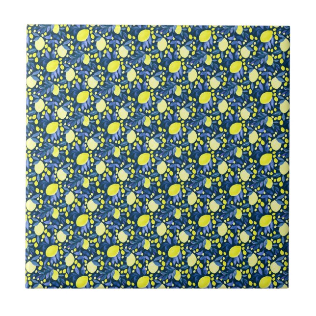 Schickes mediterranes rustikales Zitronen Blau Bla Fliese (Vorderseite)