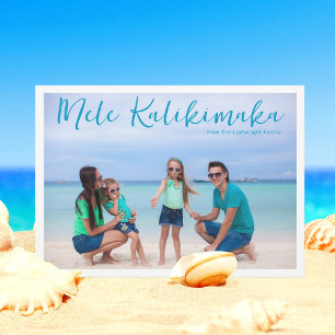 Schickes Mele Kalikimaka Vollfamilienfoto Tropisch Feiertagskarte