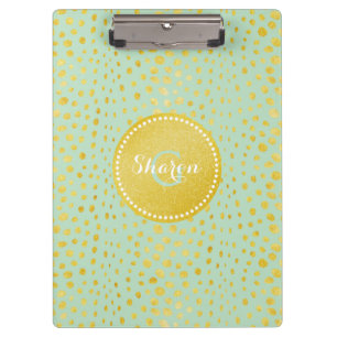Schickes Mint-Faux-Gold-Glitter-Cheetah-Druck-Mono Klemmbrett