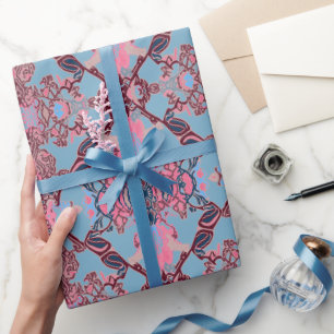 Schickes modernes Barockmuster in Rosa und Blau Ve Geschenkpapier