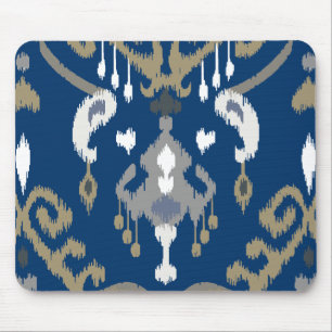 Schickes modernes graues blaues ikat Stammes- Mousepad