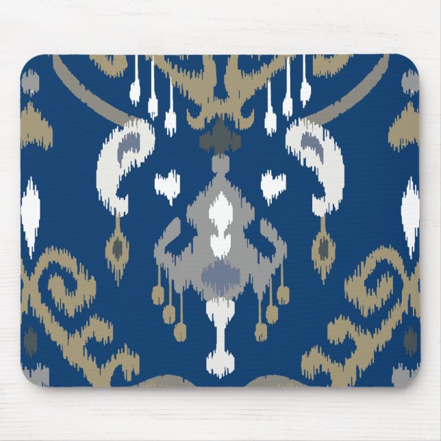 Schickes modernes graues blaues ikat Stammes- Mousepad (Vorne)