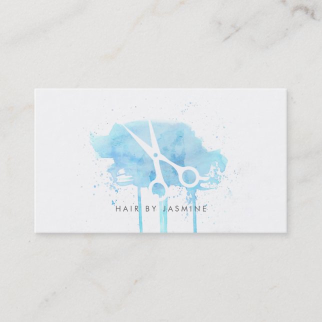 schickes modernes Hairstylisthaar-Aquarellblau Visitenkarte (Vorderseite)
