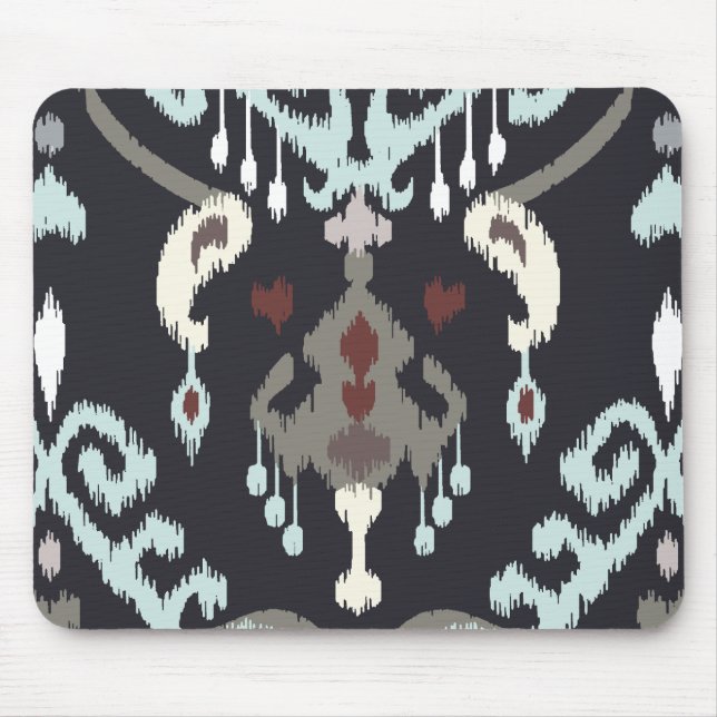 Schickes modernes hellblaues schwarzes ikat mousepad (Vorne)
