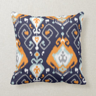 Schickes modernes orange Marineblau ikat Stammes- Kissen