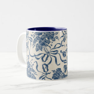 Schickes modernes Vintage-Elfenbein-Navyblau-Blume Zweifarbige Tasse