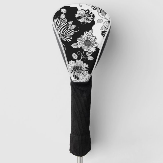 Schickes monochromes Blumen-Luxus-Muster (4) Golf Headcover (Vorderseite)
