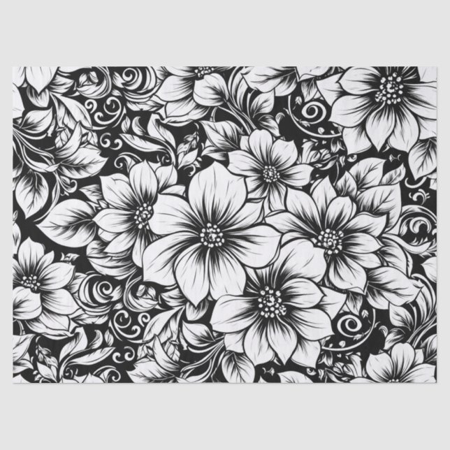 Schickes monochromes Blumenluxus-Muster (1) Seidenpapier (Vorderseite)