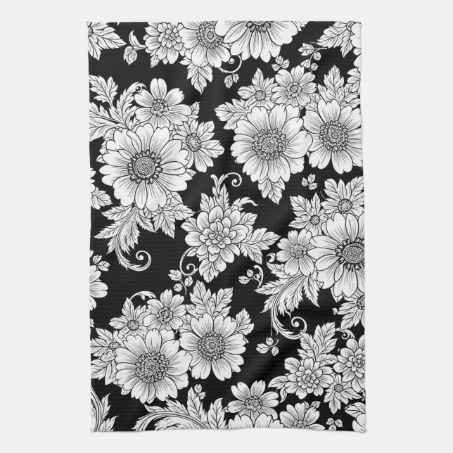 Schickes monochromes Blumenluxus-Muster (2) Geschirrtuch (Vertikal)