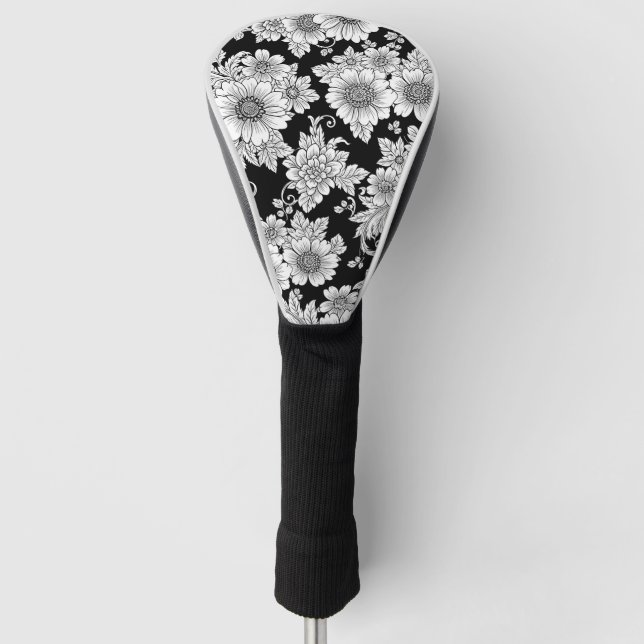 Schickes monochromes Blumenluxus-Muster (2) Golf Headcover (Vorderseite)