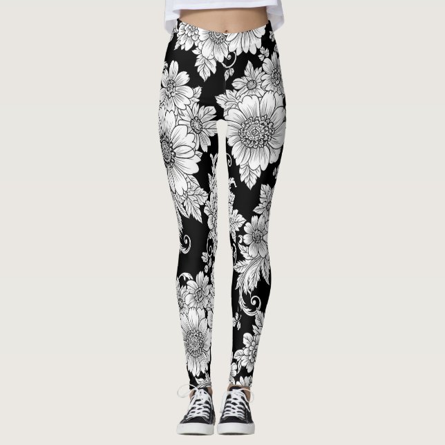 Schickes monochromes Blumenluxus-Muster (2) Leggings (Vorderseite)