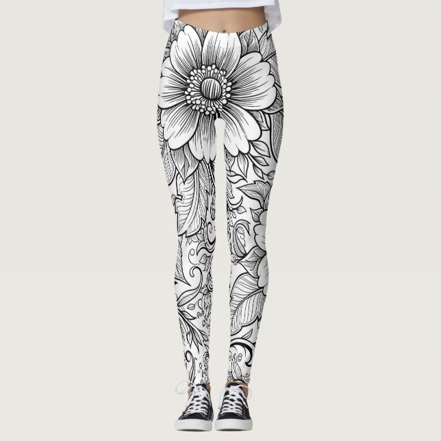 Schickes monochromes Blumenluxus-Muster (3) Leggings (Vorderseite)