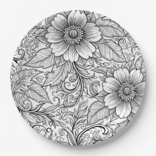 Schickes monochromes Blumenluxus-Muster (3) Pappteller