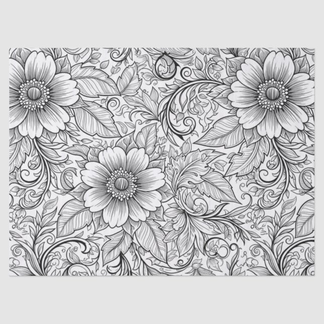 Schickes monochromes Blumenluxus-Muster (3) Seidenpapier (Vorderseite)