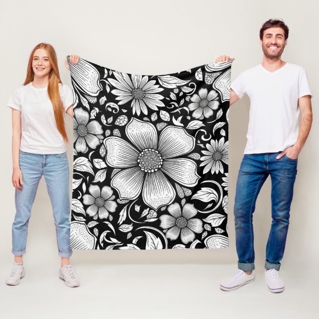 Schickes monochromes Blumenluxus-Muster (6) Fleecedecke (Beispiel)