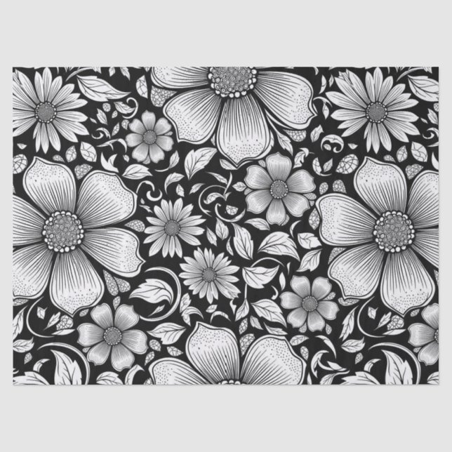 Schickes monochromes Blumenluxus-Muster (6) Seidenpapier (Vorderseite)