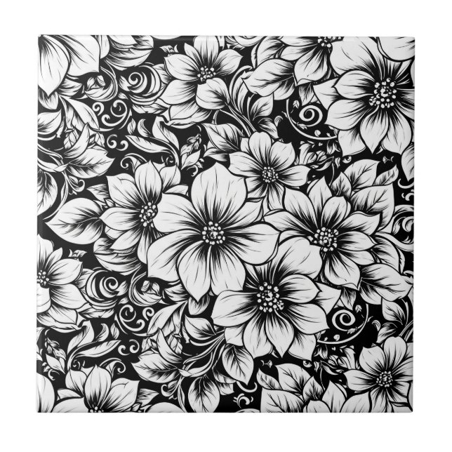 Schickes monochromes Blumenluxusmuster (1) Fliese (Vorderseite)