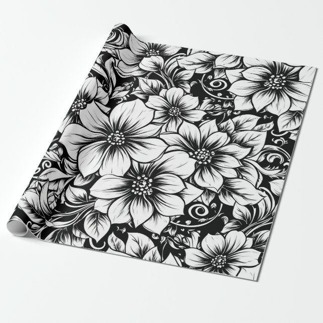 Schickes monochromes Blumenluxusmuster (1) Geschenkpapier (Ungerollt)