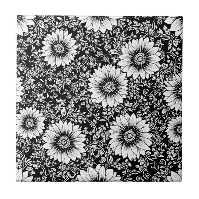 Schickes monochromes Blumenluxusmuster (5) Fliese (Vorderseite)