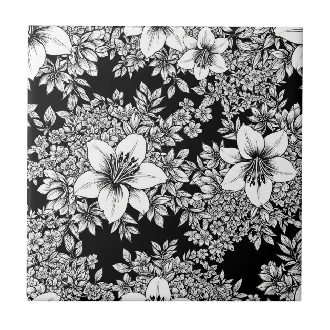 Schickes monochromes Blumenluxusmuster (8) Fliese (Vorderseite)