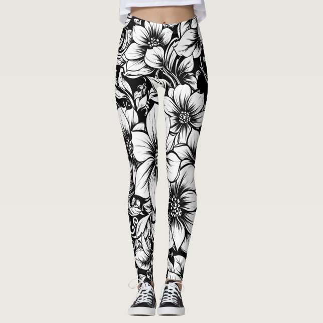 Schickes monochromes Blumenmuster im Luxus-Design  Leggings (Vorderseite)