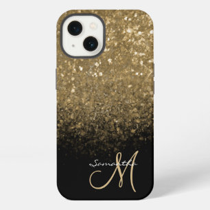 Schickes Monogramm Gold Glitter & Schwarz iPhone 13 Hülle
