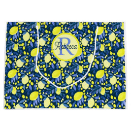 Schickes Monogramm Name Rustikal Zitrus Lemons Bla Große Geschenktüte