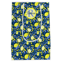 Schickes Monogramm Name Rustikal Zitrus Lemons Bla Mittlere Geschenktüte