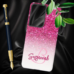 Schickes Monogramm Rosa Glitter Ombre Vorname Samsung Galaxy Hülle